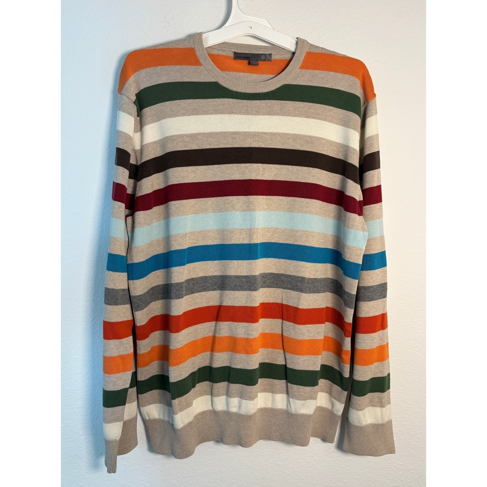 Old Navy Mens XL Multi-Color Striped Crewneck Sweater Long Sleeve Knit Pullover